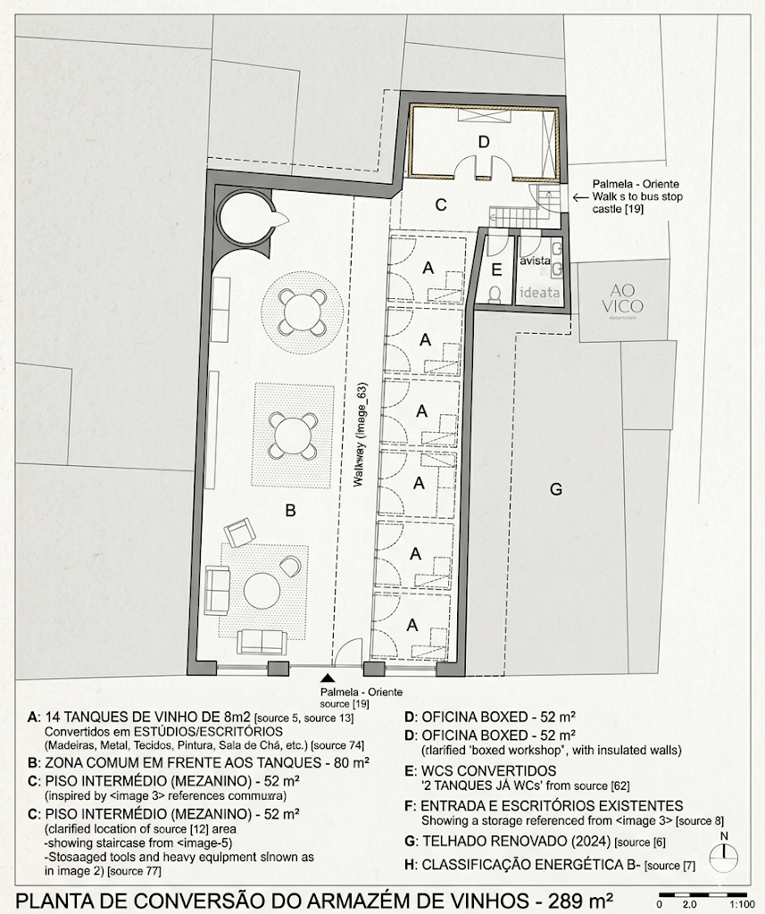 Architectural floor plan — 289m², 1:100 scale